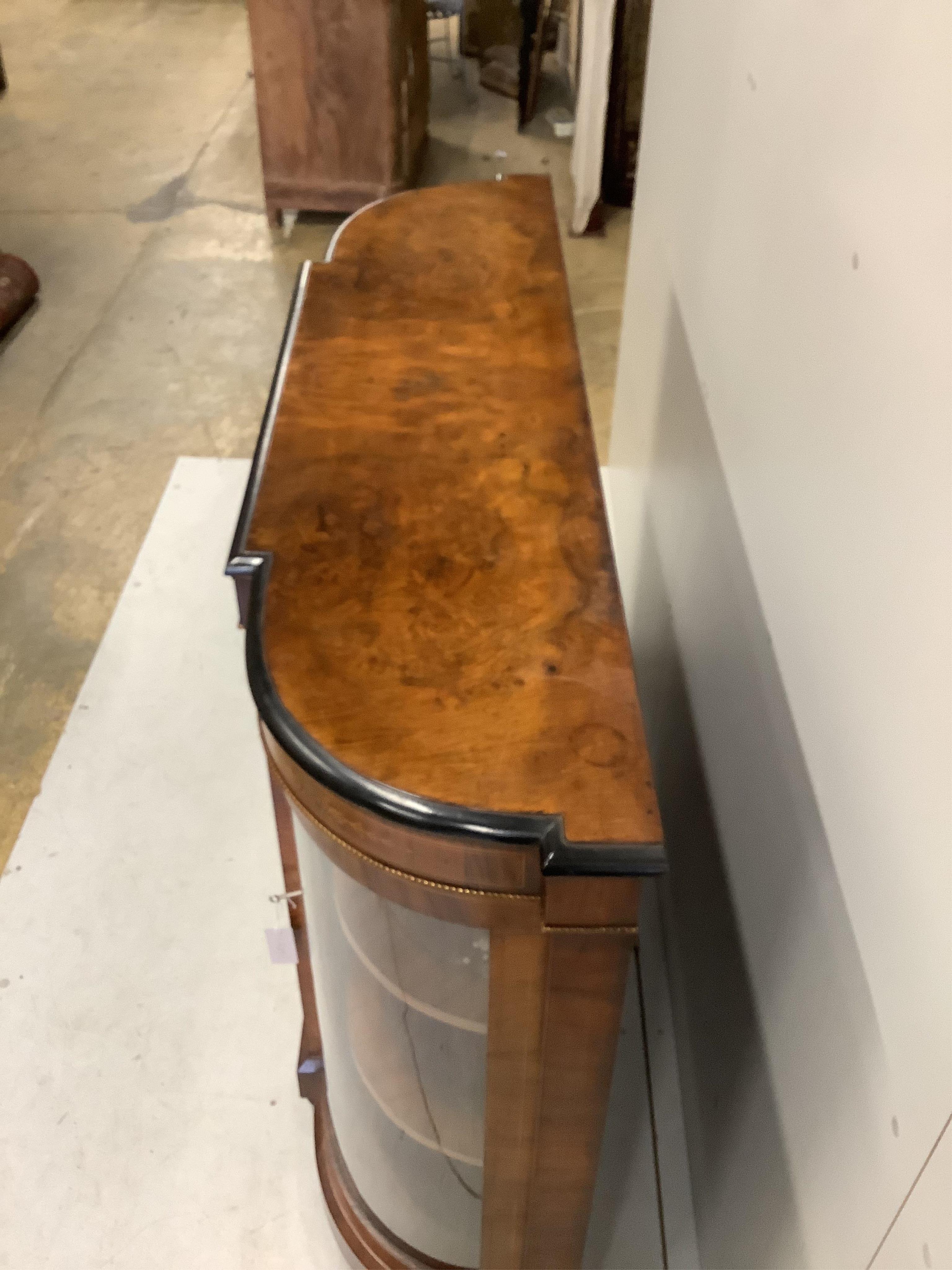 A Victorian gilt metal mounted marquetry inlaid walnut breakfront side cabinet, width 149cm, depth 38cm, height 107cm. Condition - fair